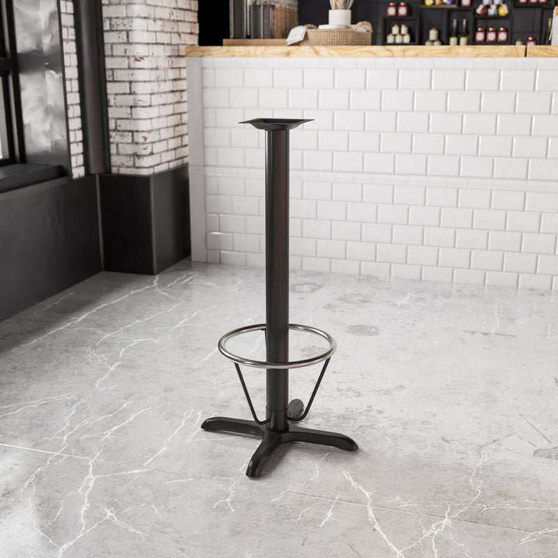 Beverly 22'' x 22'' Restaurant Table X-Base with 3'' Dia. Bar Height Column and Foot Ring