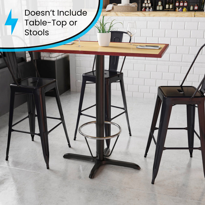 Beverly 23.5'' x 29.5'' Restaurant Table X-Base with 3'' Dia. Bar Height Column and Foot Ring