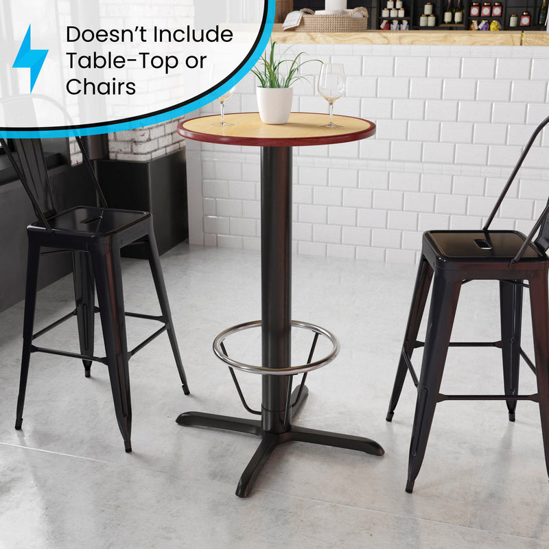 Beverly 33'' x 33'' Restaurant Table X-Base with 4'' Dia. Bar Height Column and Foot Ring