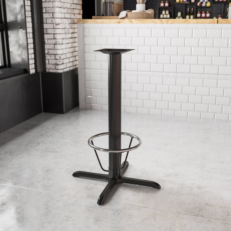Beverly 33'' x 33'' Restaurant Table X-Base with 4'' Dia. Bar Height Column and Foot Ring