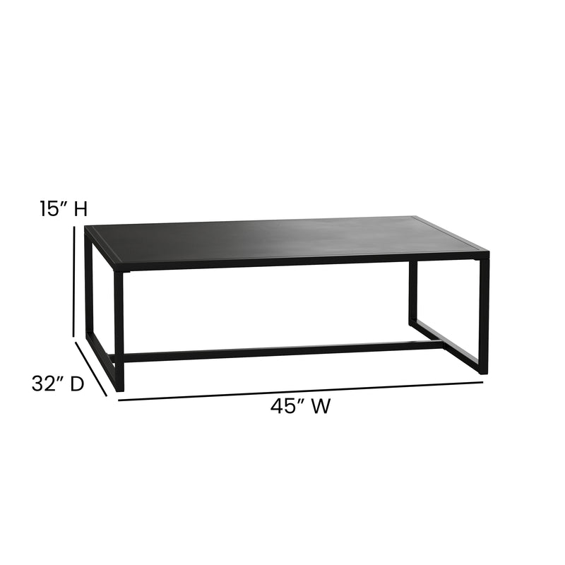 Brock Outdoor 2 Tier Patio Coffee Table Commercial Grade Black Coffee Table for Deck, Porch, or Poolside-Steel Square Leg Frame