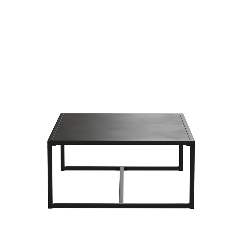 Brock Outdoor 2 Tier Patio Coffee Table Commercial Grade Black Coffee Table for Deck, Porch, or Poolside-Steel Square Leg Frame