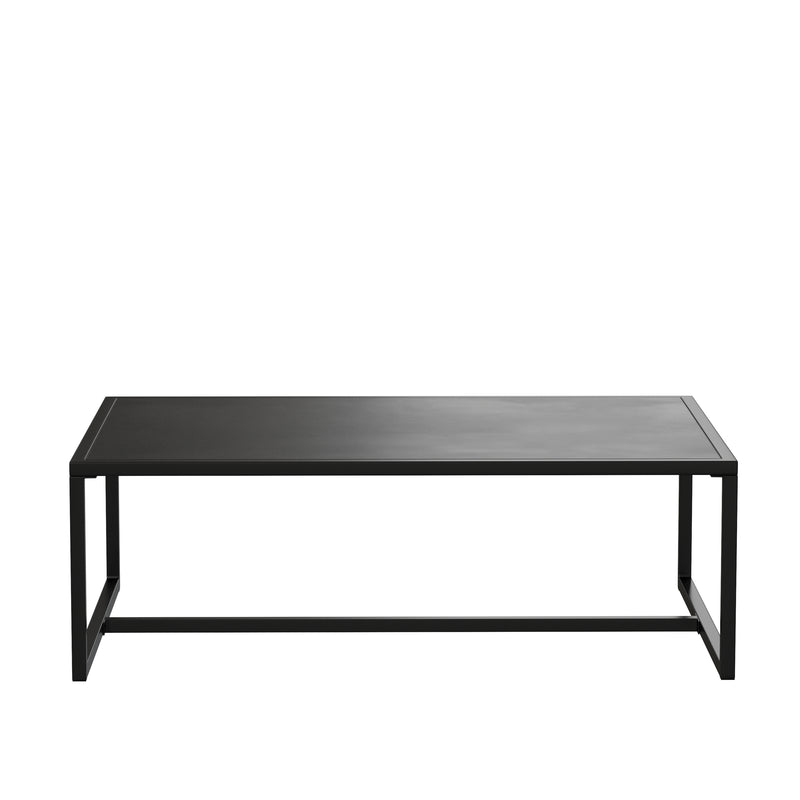 Brock Outdoor 2 Tier Patio Coffee Table Commercial Grade Black Coffee Table for Deck, Porch, or Poolside-Steel Square Leg Frame