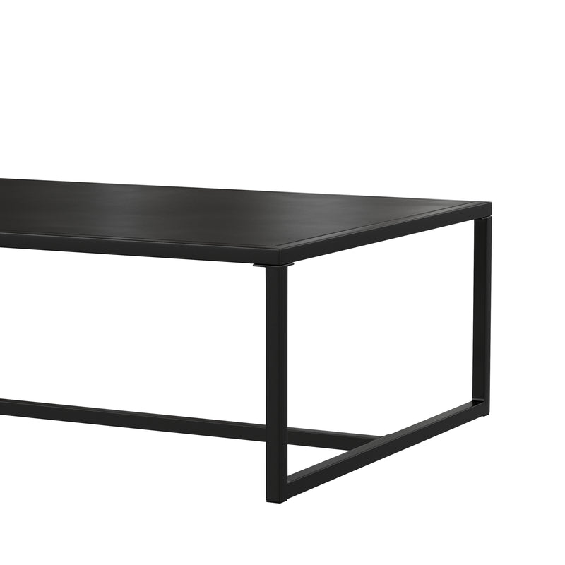 Brock Outdoor 2 Tier Patio Coffee Table Commercial Grade Black Coffee Table for Deck, Porch, or Poolside-Steel Square Leg Frame