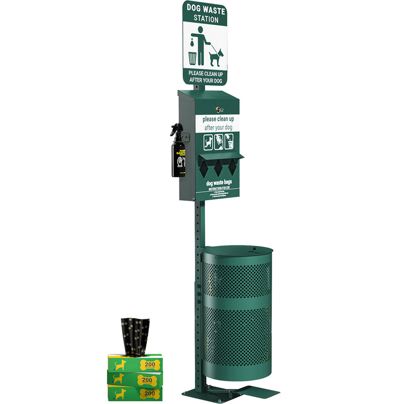 Kessler Pet Waste Station with Pedal Trash Can, Glow in the Dark Sign, Roll Bag Dispenser, Hand Sanitizer Bottle with 600 Waste Bags and 50 Can Liners