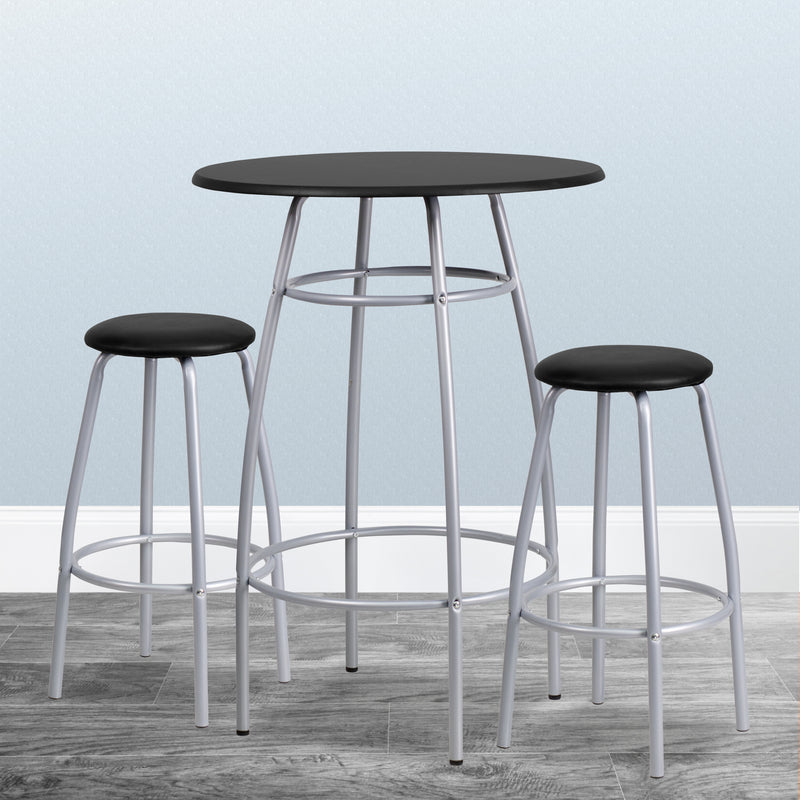 Remington Stackable Stool with Black Seat and Silver Powder Coated Frame