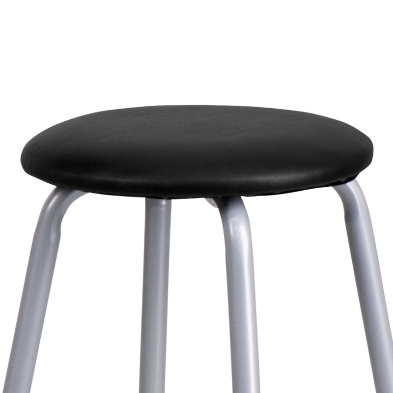 Remington Stackable Stool with Black Seat and Silver Powder Coated Frame