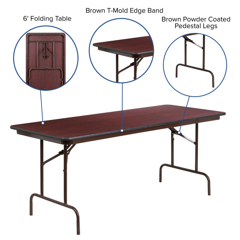 Frankie 6-Foot Mahogany Melamine Laminate Folding Banquet Table