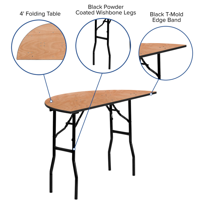 Furman 4-Foot Half-Round Wood Folding Banquet Table