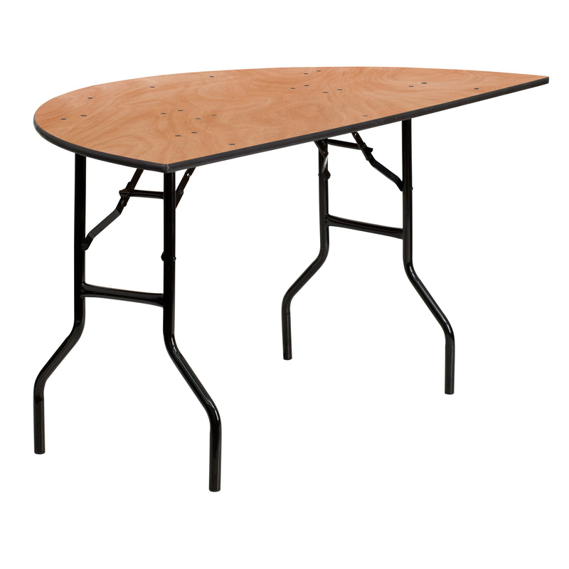 Furman 4-Foot Round Wood Folding Banquet Table with Clear Coated Finished Top