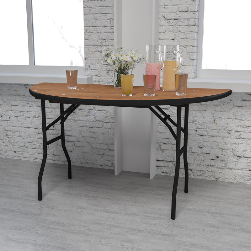 Furman 4-Foot Round Wood Folding Banquet Table with Clear Coated Finished Top
