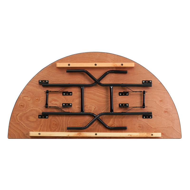 Furman 4-Foot Round Wood Folding Banquet Table with Clear Coated Finished Top