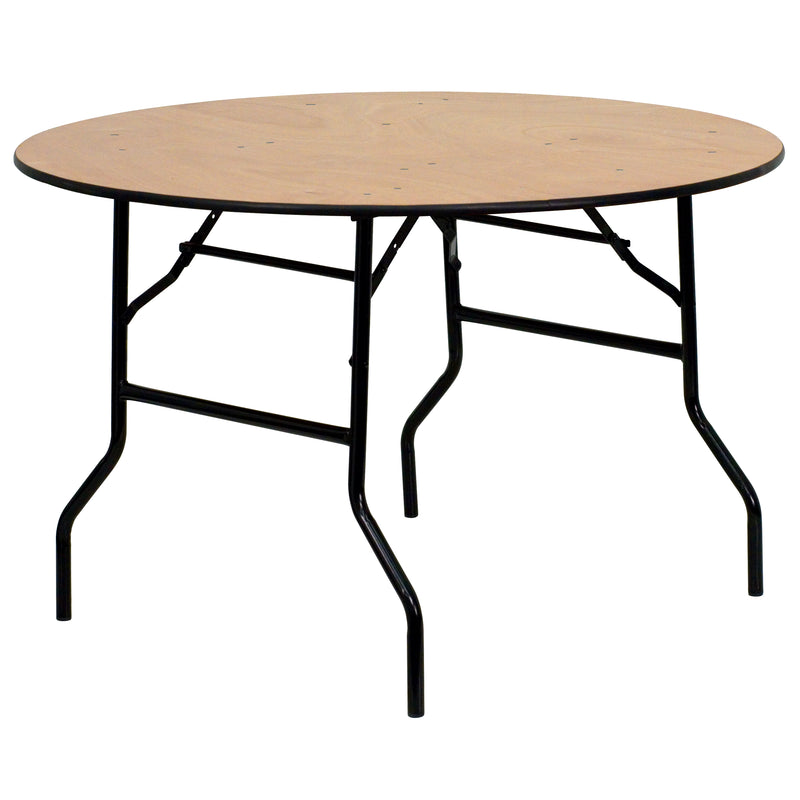 Furman 5-Foot Round Wood Folding Banquet Table with Clear Coated Finished Top
