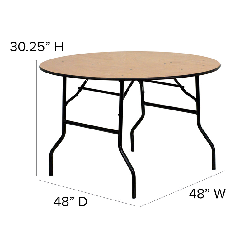 Furman 5-Foot Round Wood Folding Banquet Table with Clear Coated Finished Top