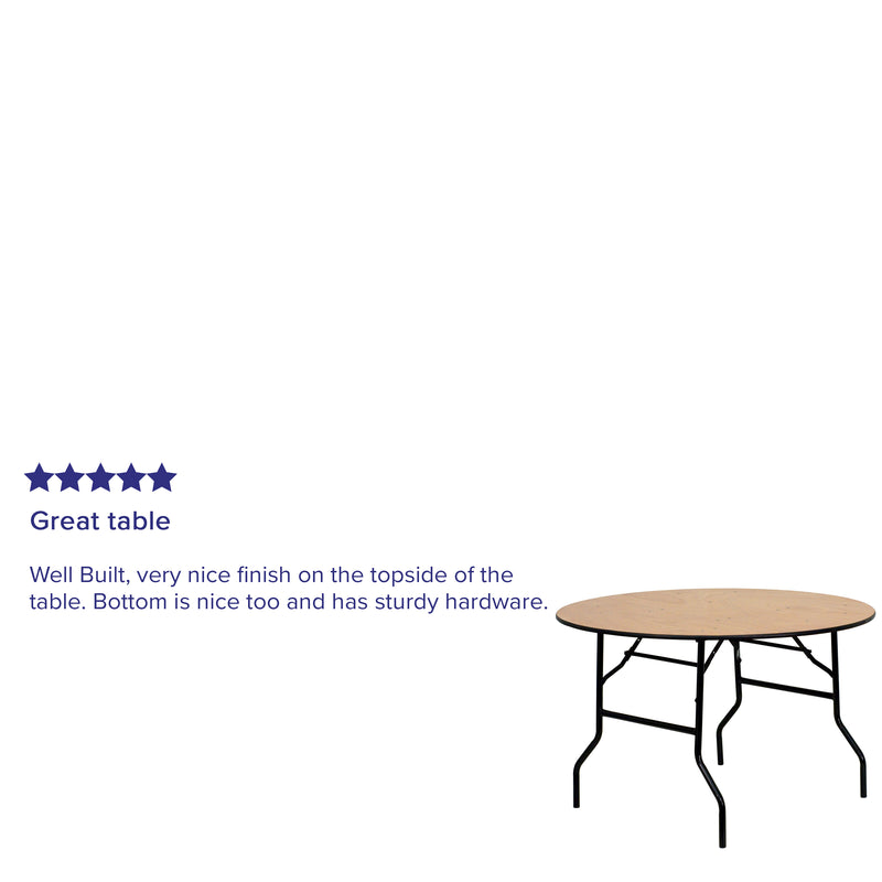 Furman 5-Foot Round Wood Folding Banquet Table with Clear Coated Finished Top
