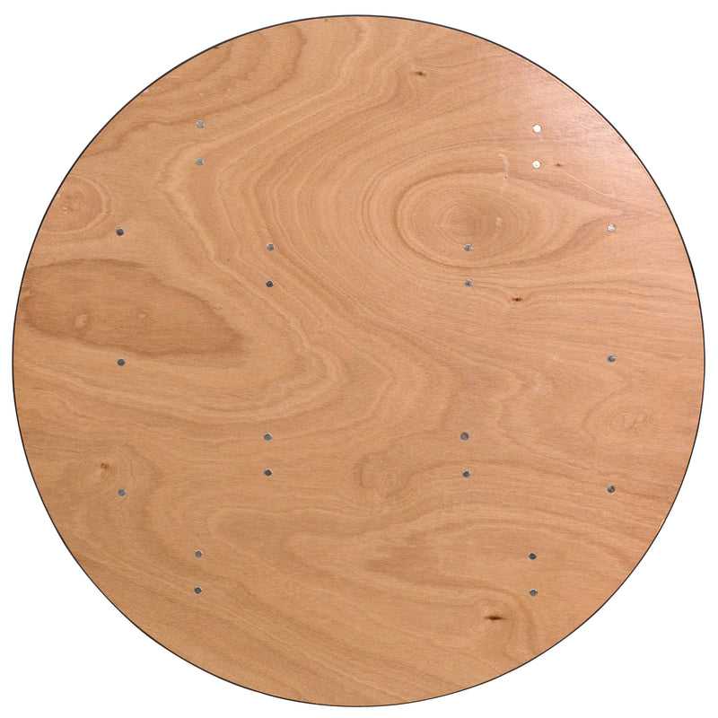 Furman 5-Foot Round Wood Folding Banquet Table with Clear Coated Finished Top