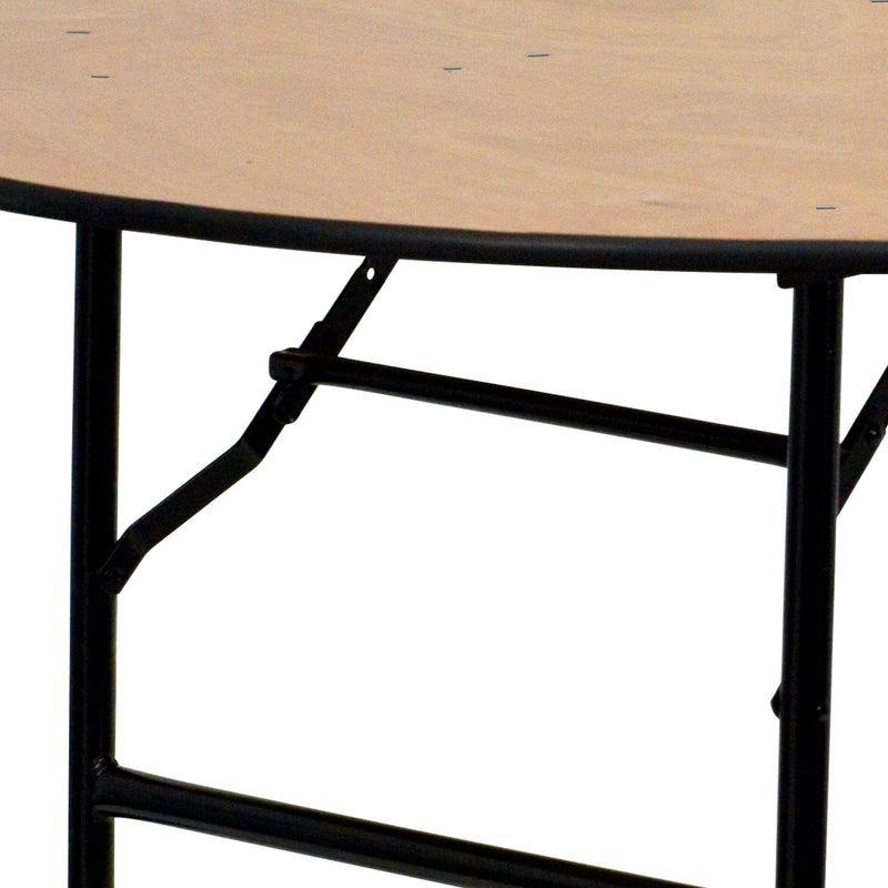 Furman 5-Foot Round Wood Folding Banquet Table with Clear Coated Finished Top