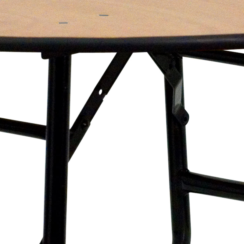Furman 5-Foot Round Wood Folding Banquet Table with Clear Coated Finished Top