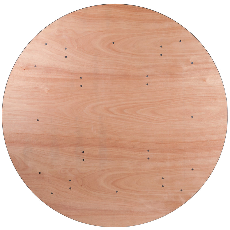 Furman 5.5-Foot Round Wood Folding Banquet Table with Clear Coated Finished Top
