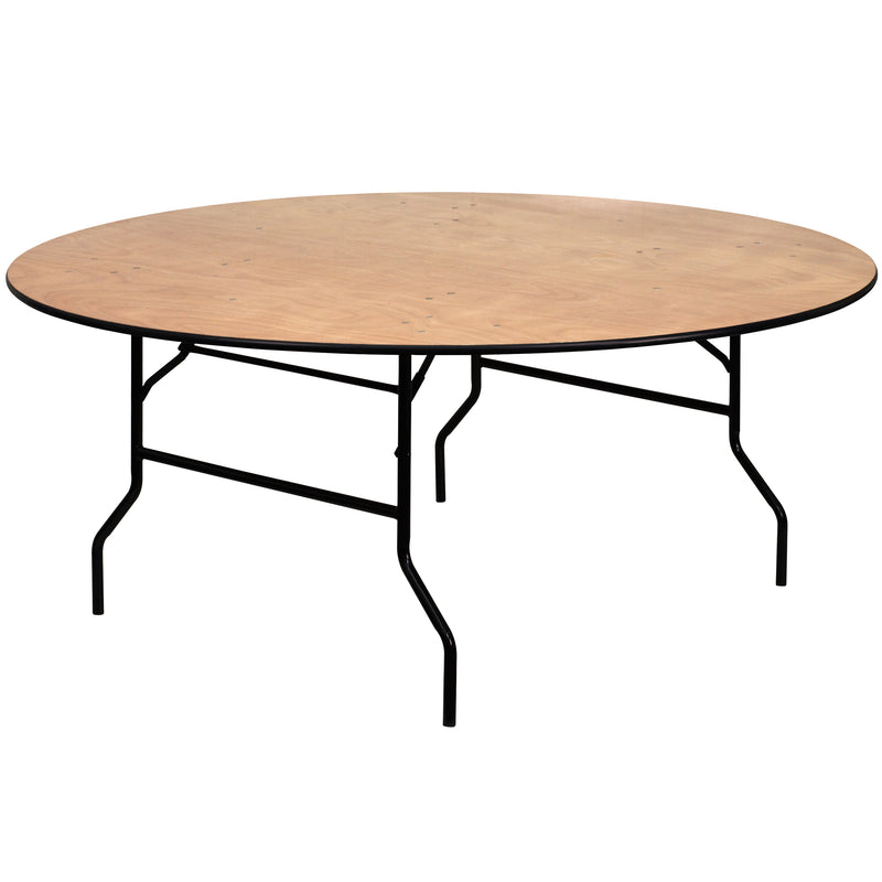 Furman 6-Foot Round Wood Folding Banquet Table with Clear Coated Finished Top
