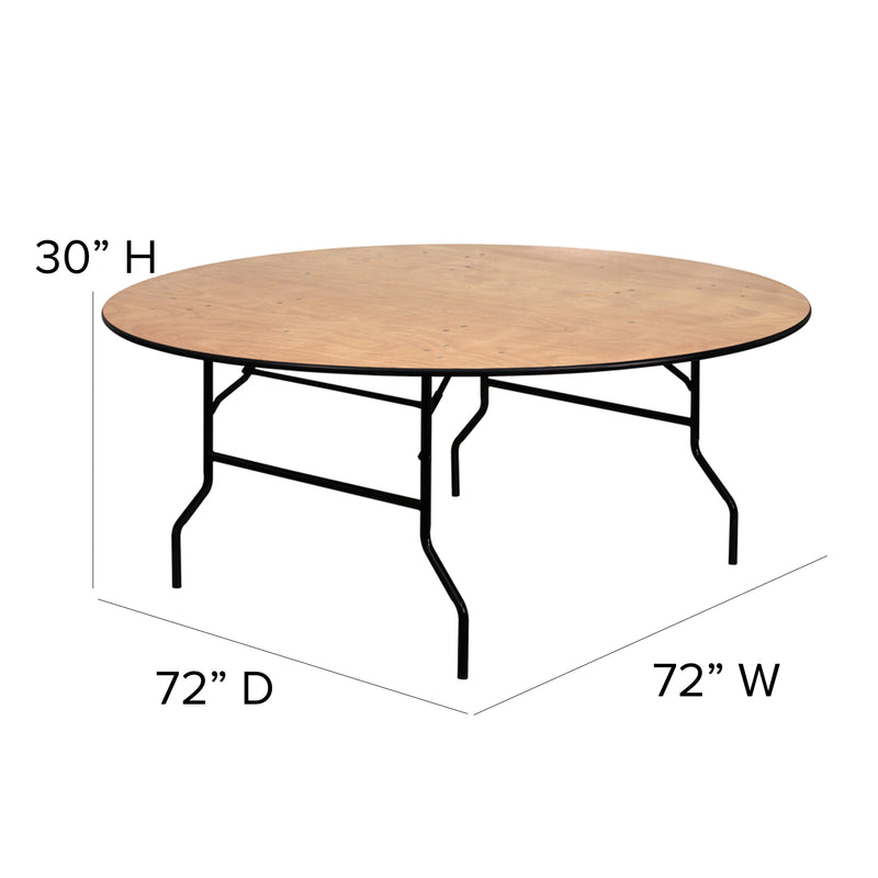 Furman 6-Foot Round Wood Folding Banquet Table with Clear Coated Finished Top