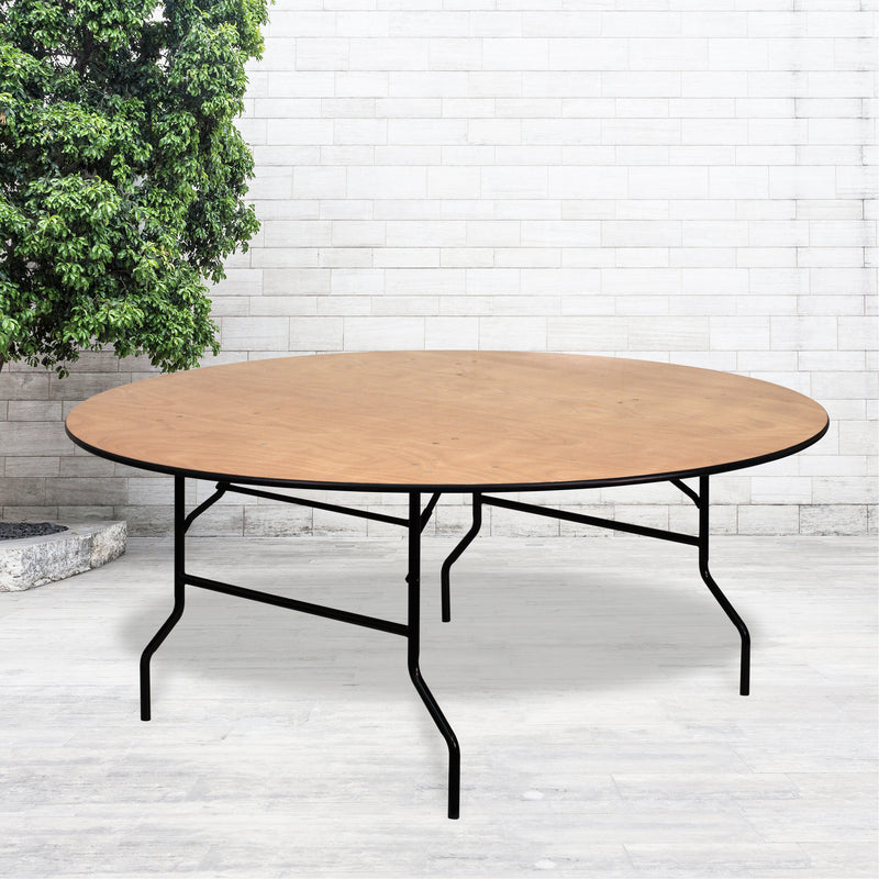 Furman 6-Foot Round Wood Folding Banquet Table with Clear Coated Finished Top