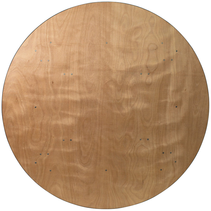 Furman 6-Foot Round Wood Folding Banquet Table with Clear Coated Finished Top