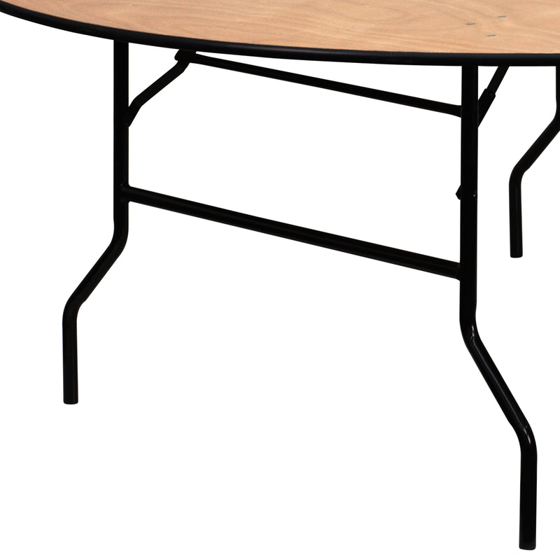 Furman 6-Foot Round Wood Folding Banquet Table with Clear Coated Finished Top