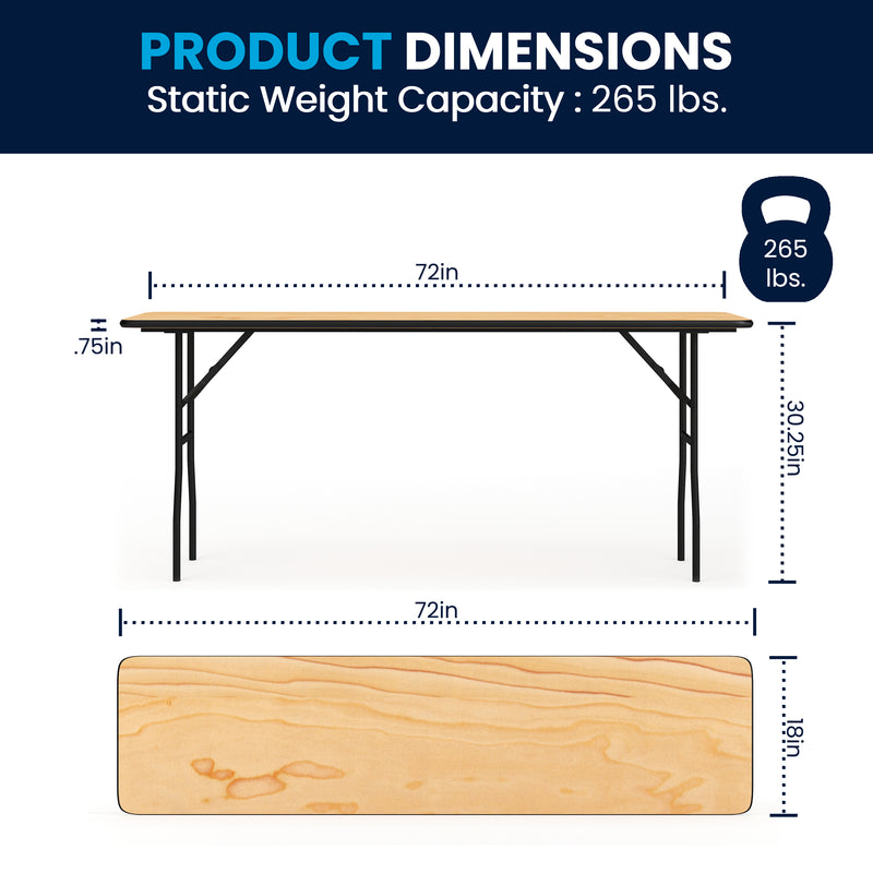 Gael 6-Foot Rectangular Wood Folding Training / Seminar Table with Smooth Clear Coated Finished Top