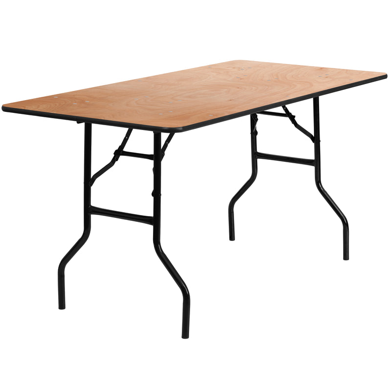 Gael 5-Foot Rectangular Wood Folding Banquet Table with Clear Coated Finished Top