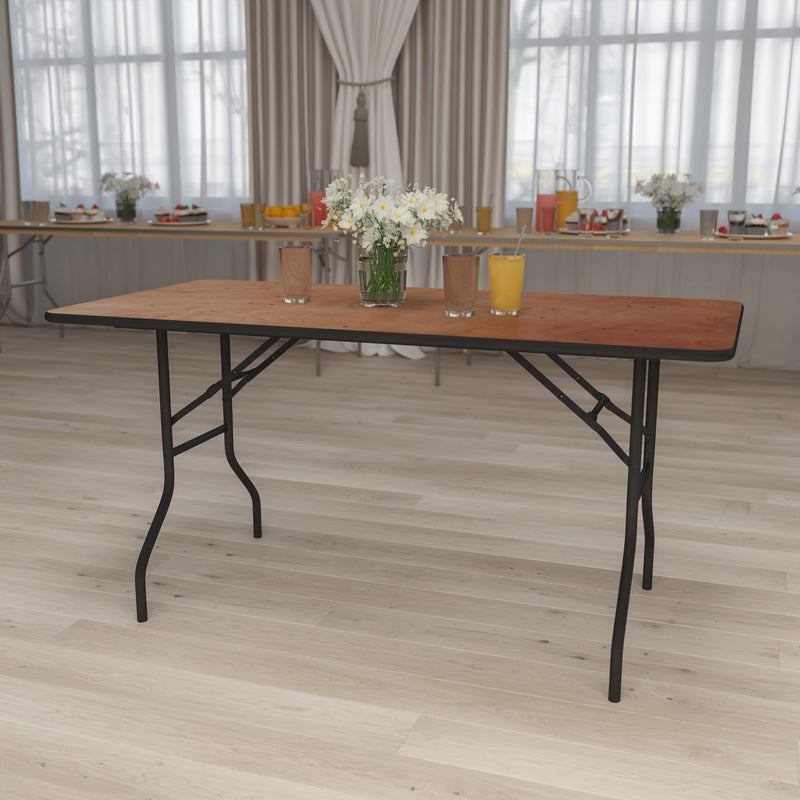 Gael 5-Foot Rectangular Wood Folding Banquet Table with Clear Coated Finished Top