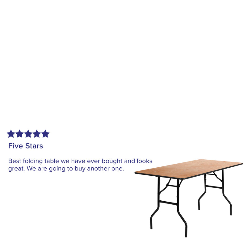 Gael 5-Foot Rectangular Wood Folding Banquet Table with Clear Coated Finished Top