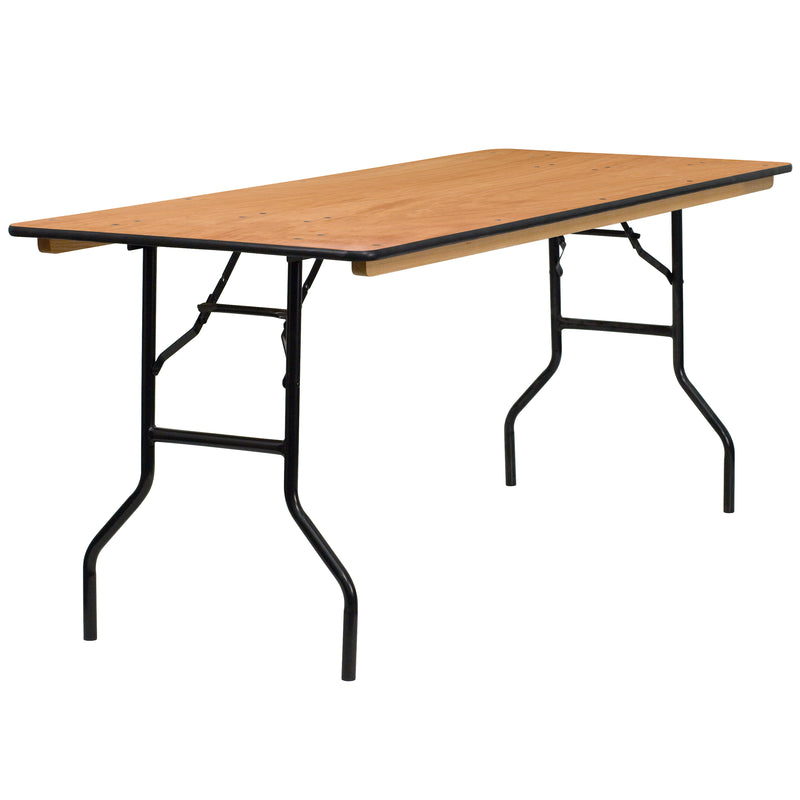 Gael 6-Foot Rectangular Wood Folding Banquet Table with Clear Coated Finished Top
