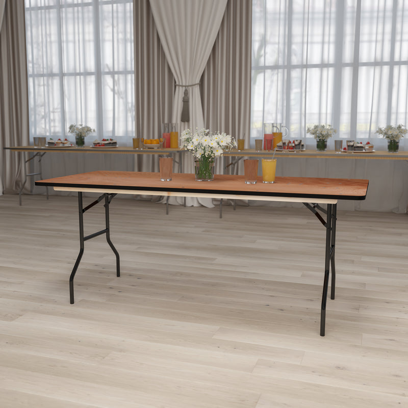 Gael 6-Foot Rectangular Wood Folding Banquet Table with Clear Coated Finished Top