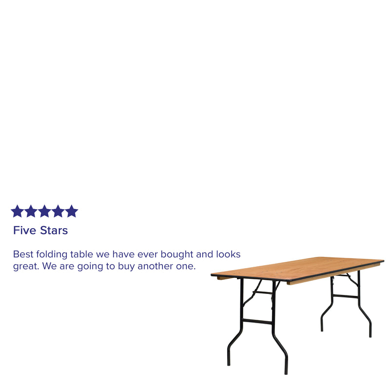 Gael 6-Foot Rectangular Wood Folding Banquet Table with Clear Coated Finished Top
