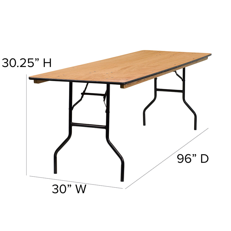 Gael 8-Foot Rectangular Wood Folding Banquet Table with Clear Coated Finished Top