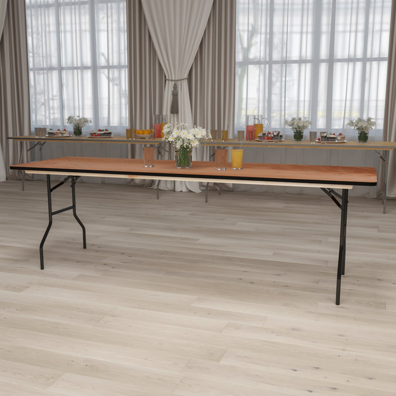 Gael 8-Foot Rectangular Wood Folding Banquet Table with Clear Coated Finished Top