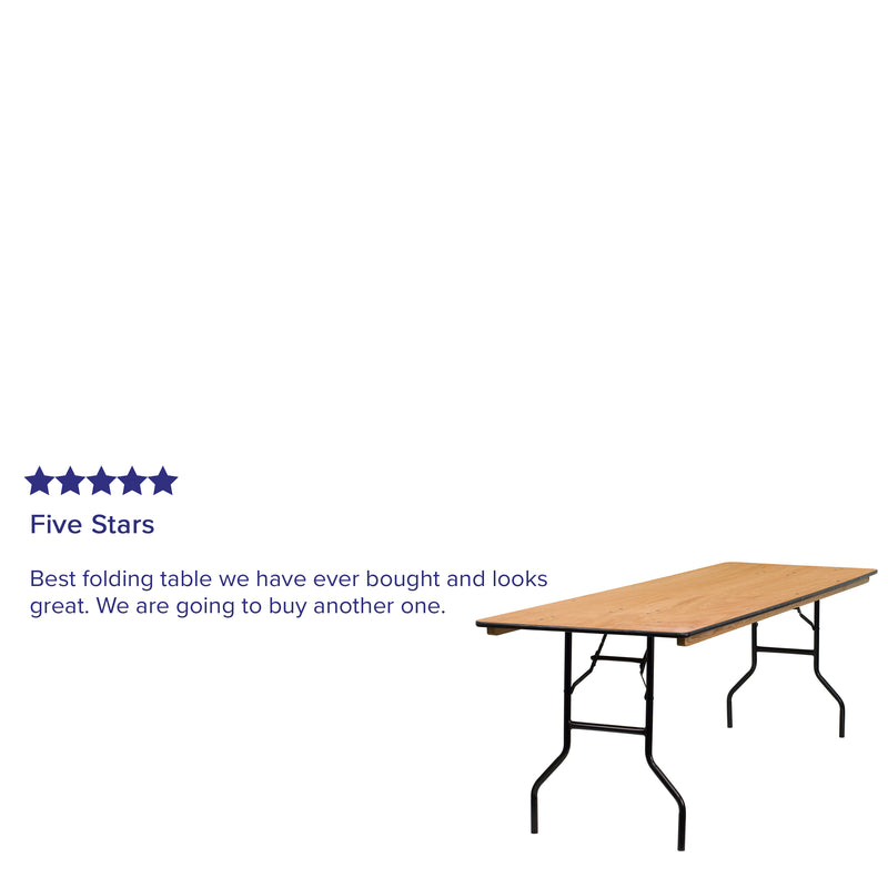 Gael 8-Foot Rectangular Wood Folding Banquet Table with Clear Coated Finished Top