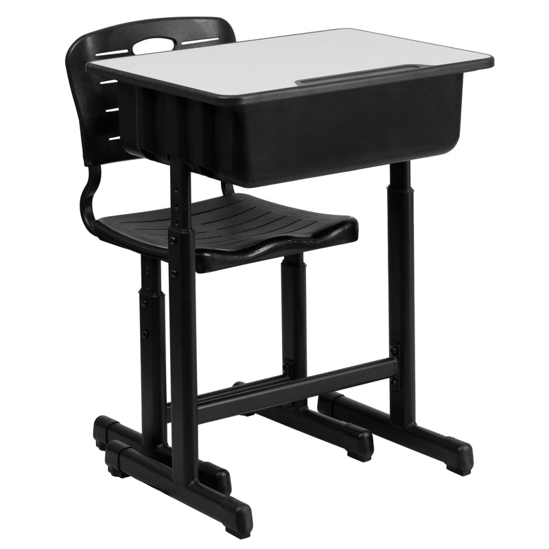 Nila Adjustable Height Student Desk and Chair with Black Pedestal Frame