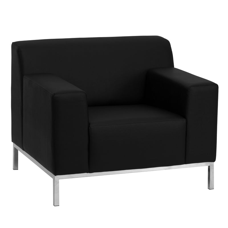 HERCULES Definity Series Contemporary Black LeatherSoft Chair with Stainless Steel Frame