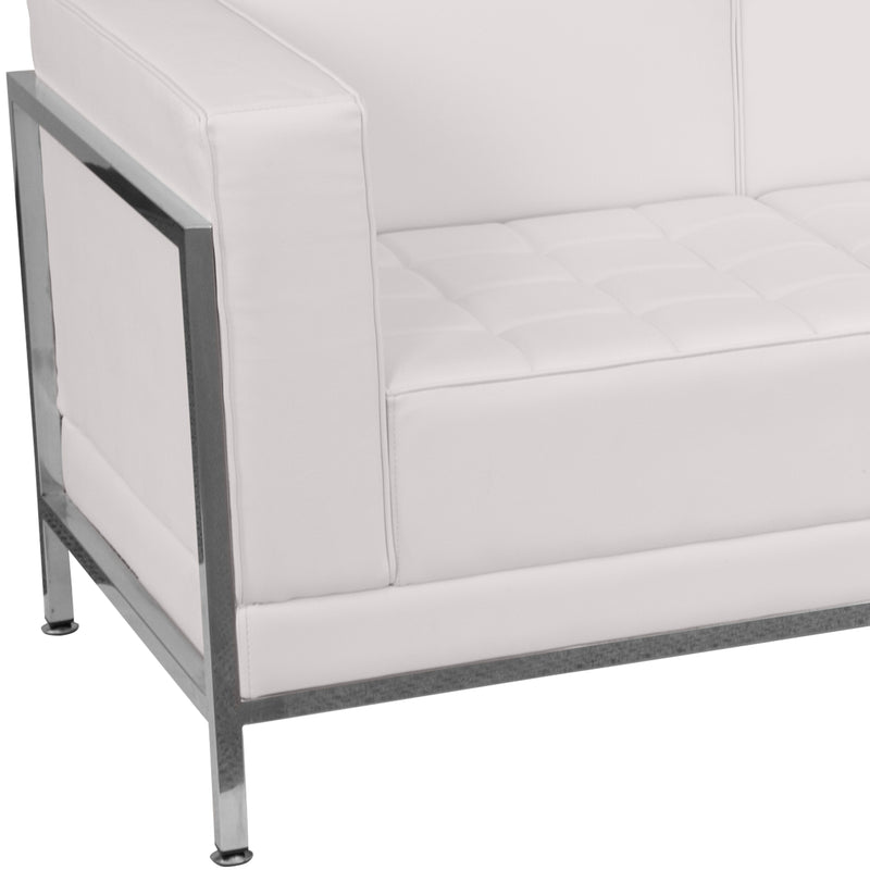 HERCULES Imagination Series Melrose White LeatherSoft Sofa, Chair & Ottoman Set