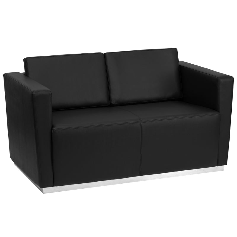 HERCULES Trinity Series Contemporary Black LeatherSoft Loveseat with Stainless Steel Base