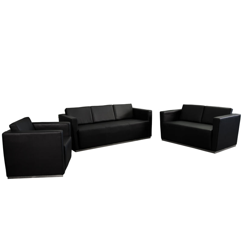 HERCULES Trinity Series Contemporary Black LeatherSoft Sofa with Stainless Steel Base