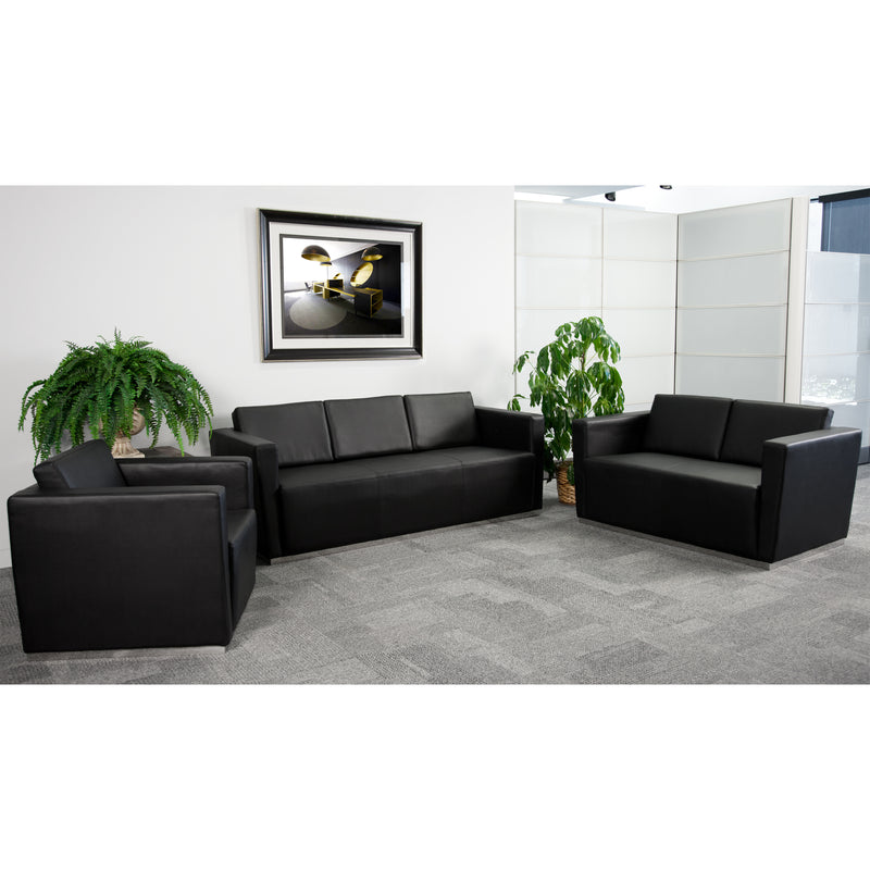 HERCULES Trinity Series Contemporary Black LeatherSoft Sofa with Stainless Steel Base