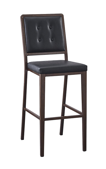 Metal Barstool in Walnut Finish & Black Vinyl Seat and Back