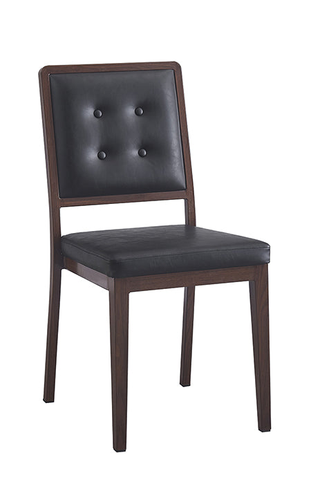 Metal Chair in Walnut Finish & Black Vinyl Seat and Back