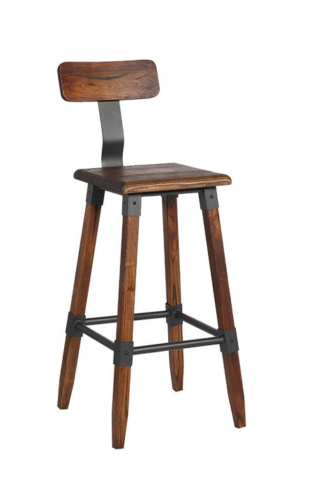 T-Back Elmwood Barstool in Walnut Color w/ Gun Color Metal Frame