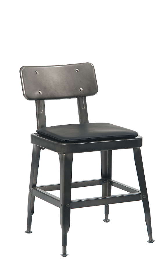 Indoor Metal Chair in Gunmetal Color, with Black Vinyl Seat