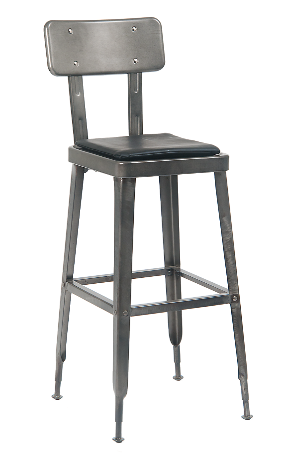 Indoor Metal Barstool in Gunmetal Color, with Black Vinyl Seat