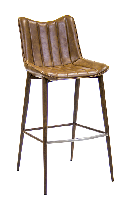 Indoor Wood-Grain Metal Barstool with Brown Vinyl Back & Seat
